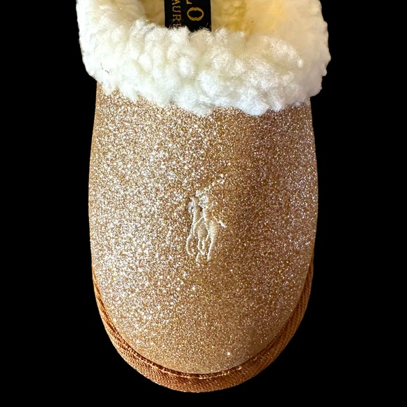 NWT Polo Ralph Lauren Gold Glitter Charlotte Scuff Slippers 13 (Little Kid) - Picture 5 of 10